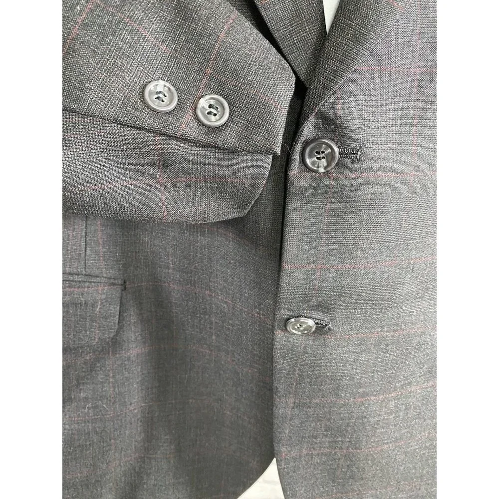 VTG Hand Made Elia Levi Gray Red Plaid 2 Button Blazer Jacket 44 *